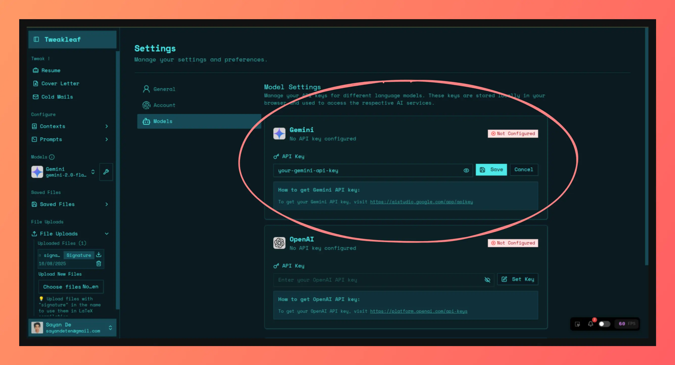 API key configuration